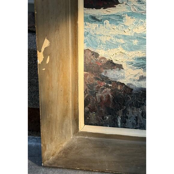 Vintage Framed Oil on Canvas Painting Portland Head Lighthouse, Maine Signed - Picture 12 of 16